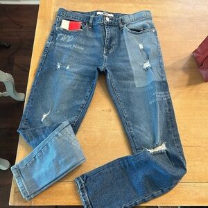 Vintage Tommy Hilfiger Men's Blue Distressed Skinny Jeans